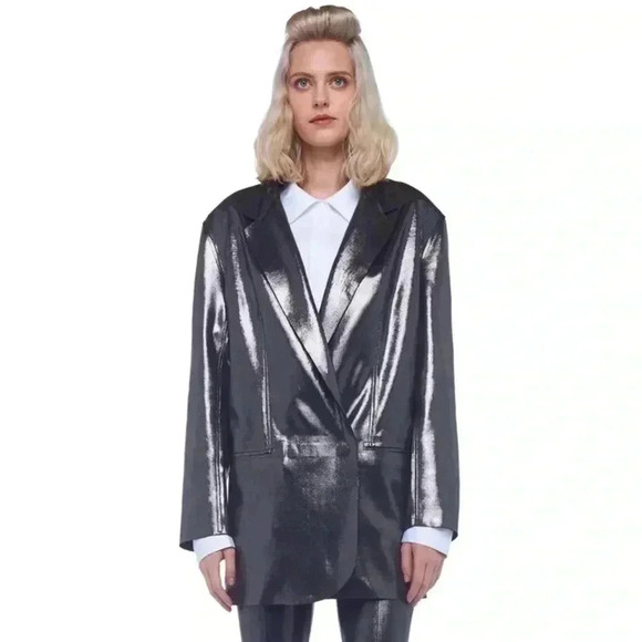 Norma Kamali Oversized DB Jacket Gunmetal Sz M - Picture 1 of 16